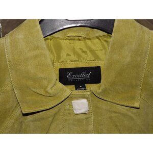 Vtg Excelled Collection Lime Green Suede Leather Button Coat Womens L See Video